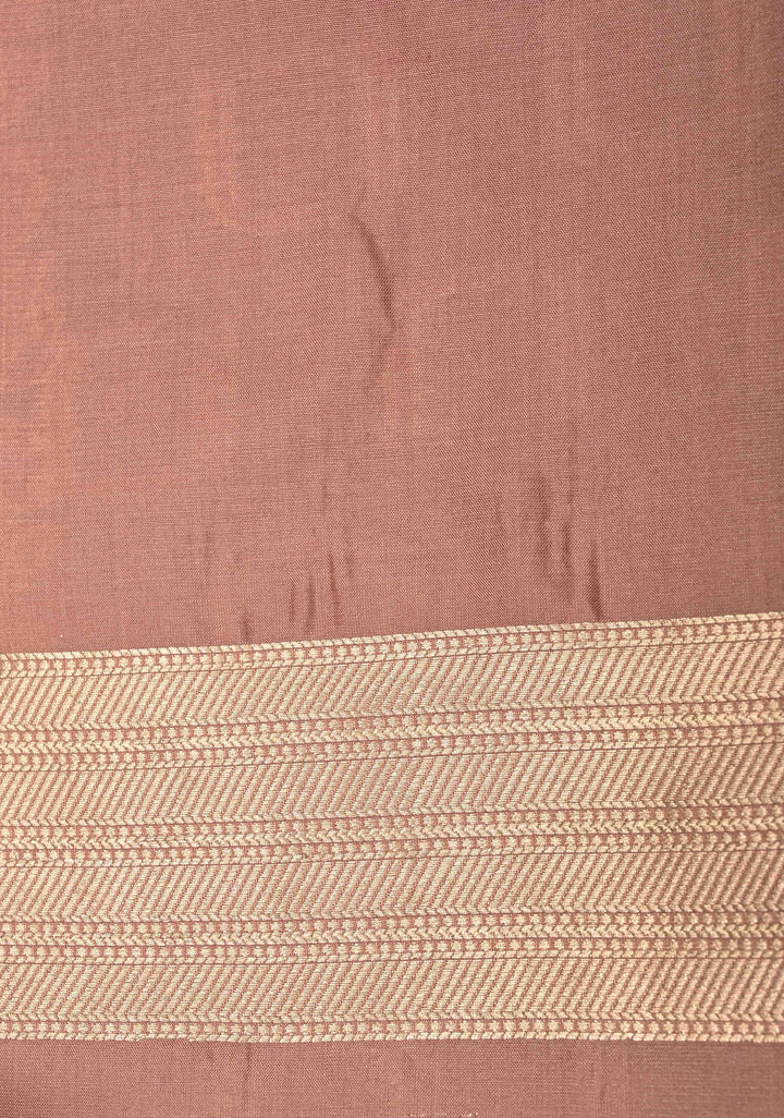 Dusty peach Banarasi Pure Katan Silk Saree with Geometric Buttas and Floral Zari Borders | SILK MARK CERTIFIED