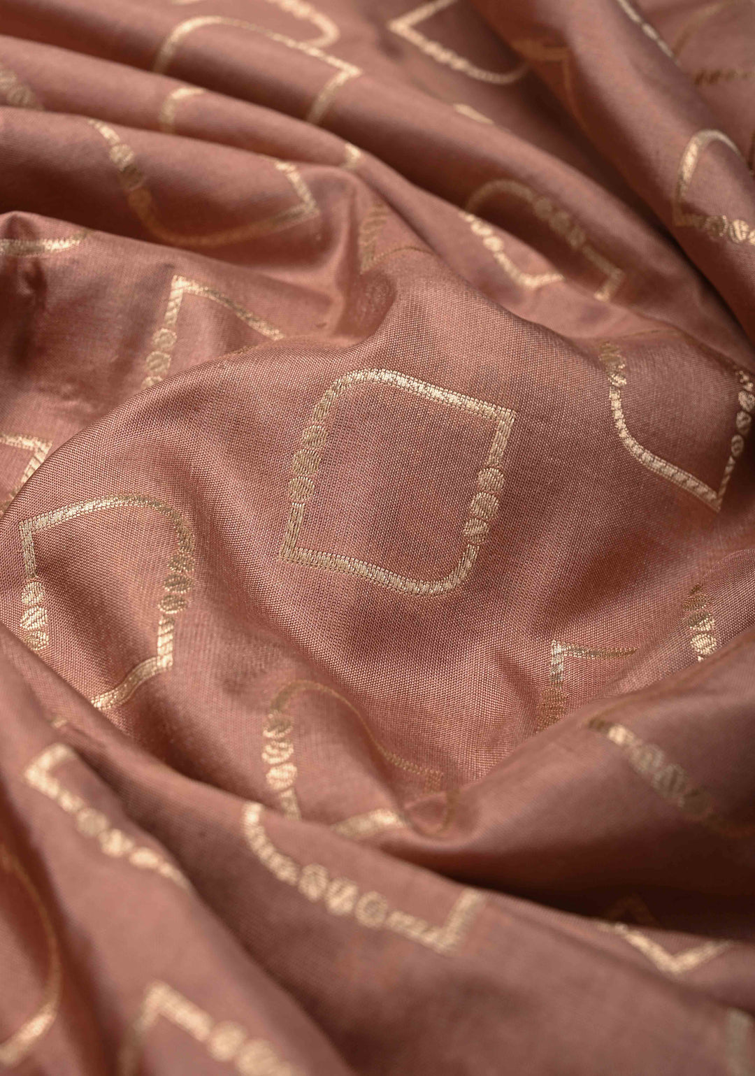 Dusty peach Banarasi Pure Katan Silk Saree with Geometric Buttas and Floral Zari Borders | SILK MARK CERTIFIED