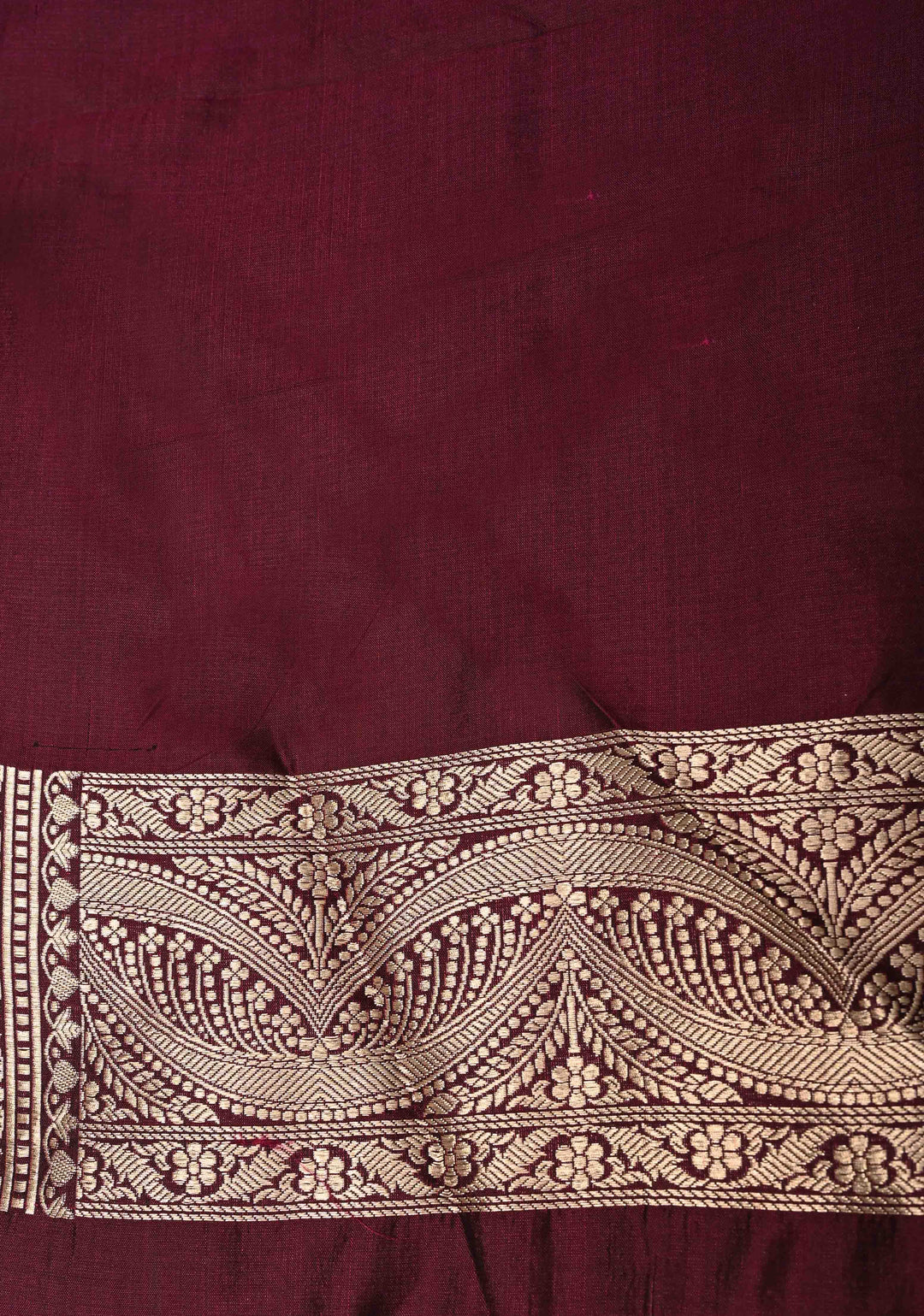 Plum  Exquisite Banarasi Silk Saree with Meenakari Leheria Jaal with Scallop Zari border | SILK MARK CERTIFIED