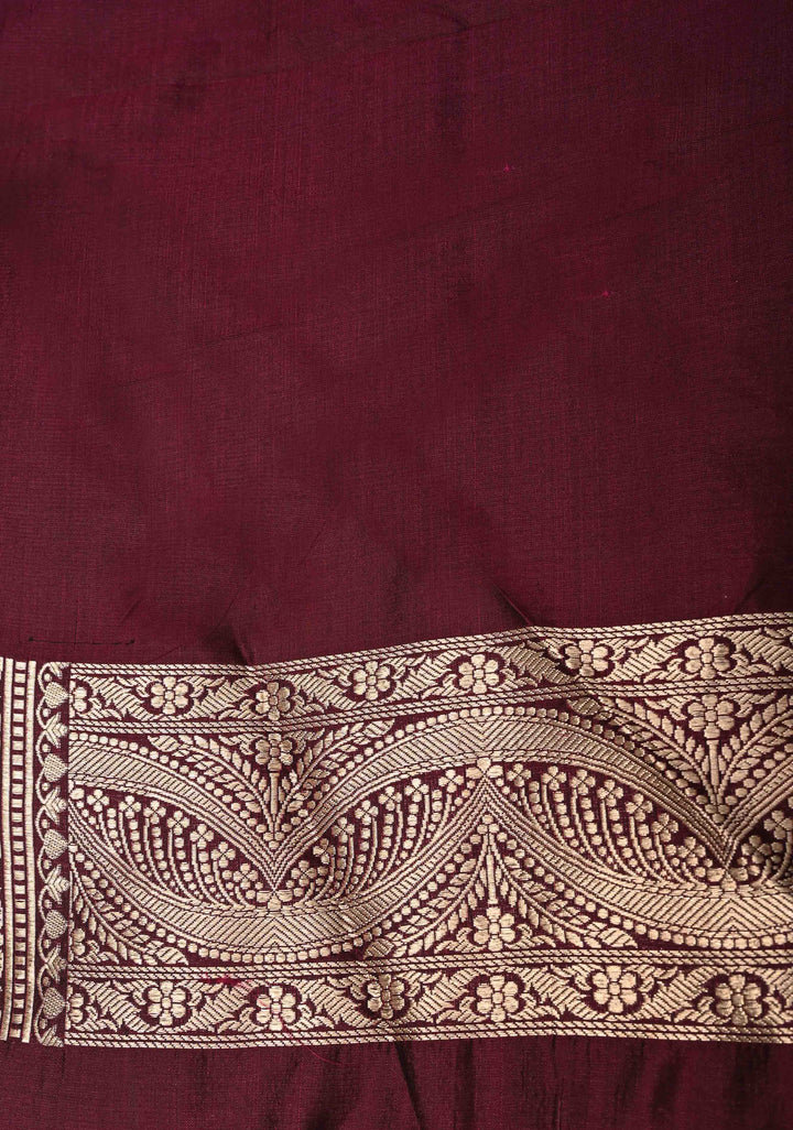 Plum  Exquisite Banarasi Silk Saree with Meenakari Leheria Jaal with Scallop Zari border | SILK MARK CERTIFIED