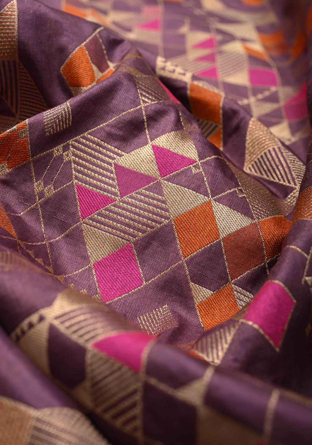 Mauve Taupe Banarasi Meenakari Geometric Brocade Katan Silk Saree with Zari Border | SILK MARK CERTIFIED