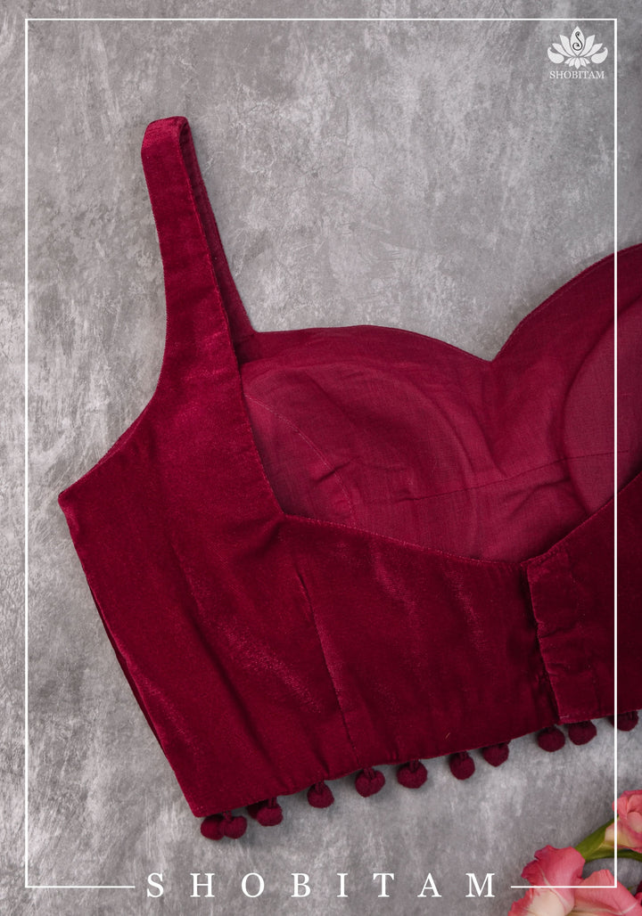 34-Premium Velvet Burgundy Saree Blouse | Shobitam Blouse