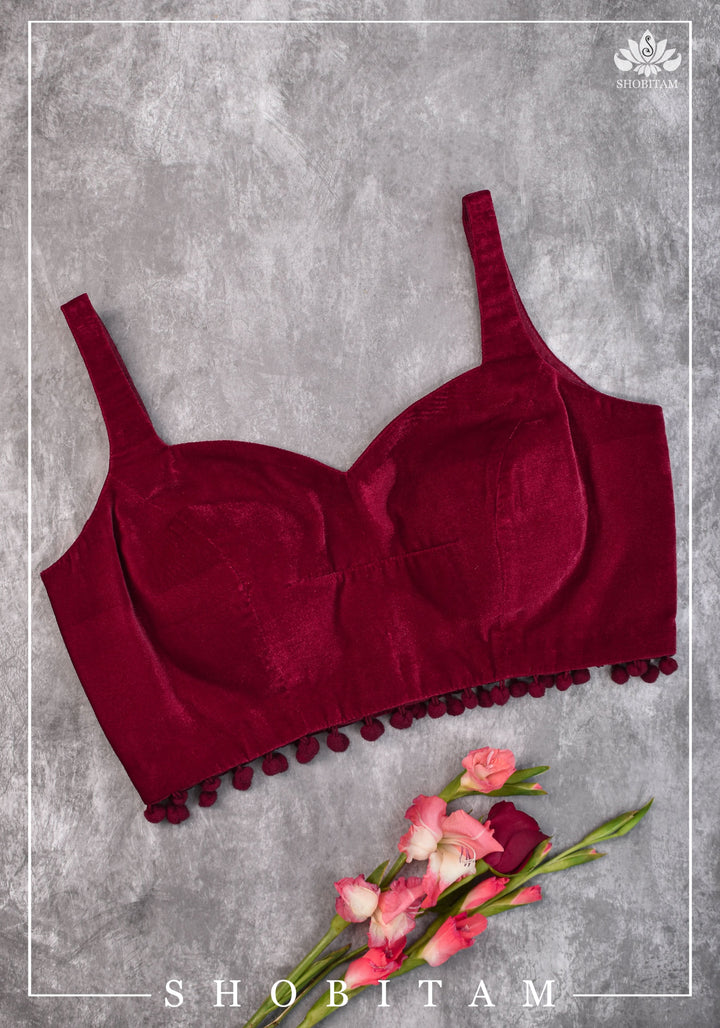 34-Premium Velvet Burgundy Saree Blouse | Shobitam Blouse