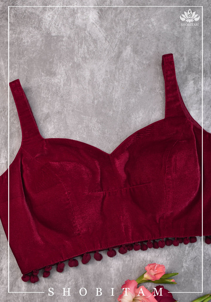 34-Premium Velvet Burgundy Saree Blouse | Shobitam Blouse