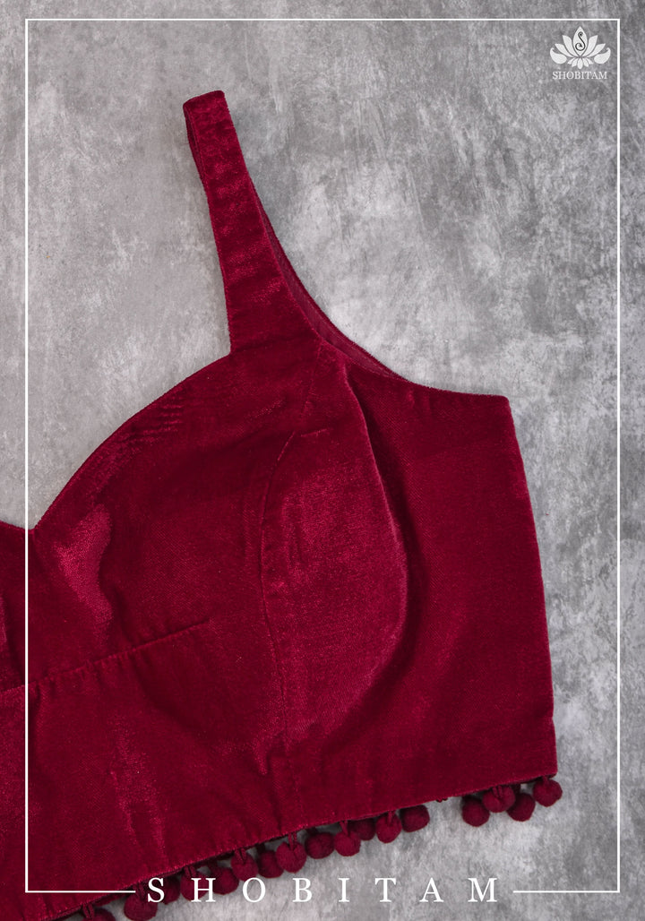 34-Premium Velvet Burgundy Saree Blouse | Shobitam Blouse
