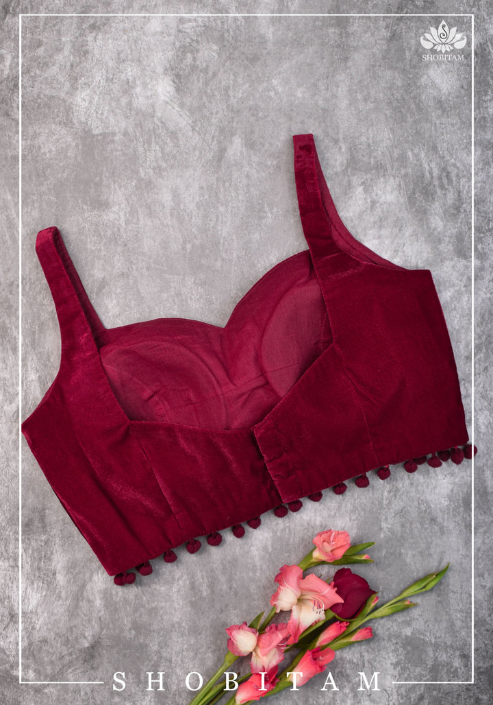 34-Premium Velvet Burgundy Saree Blouse | Shobitam Blouse