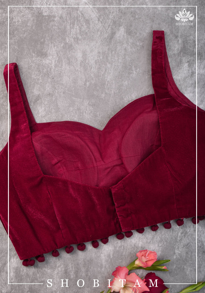 34-Premium Velvet Burgundy Saree Blouse | Shobitam Blouse
