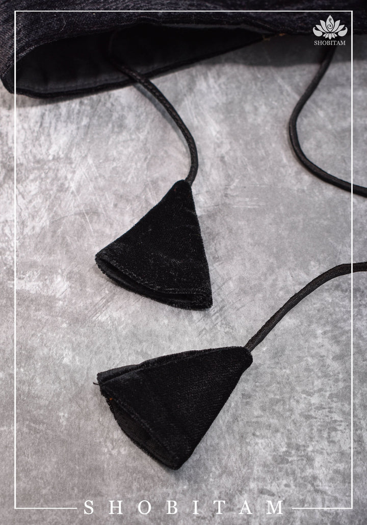 Black velvet halter neck blouse with sequin border | Shobitam Blouse