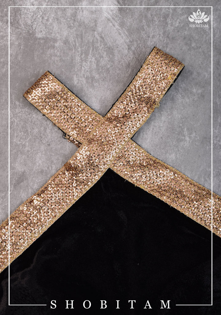Black velvet halter neck blouse with sequin border | Shobitam Blouse