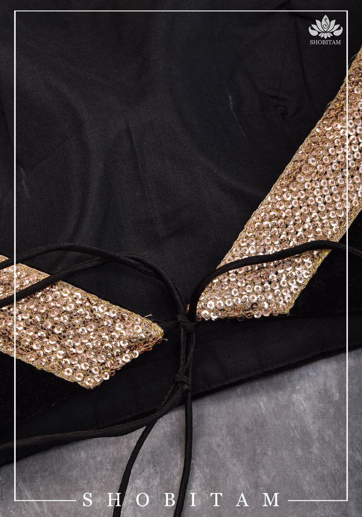 Black velvet halter neck blouse with sequin border | Shobitam Blouse