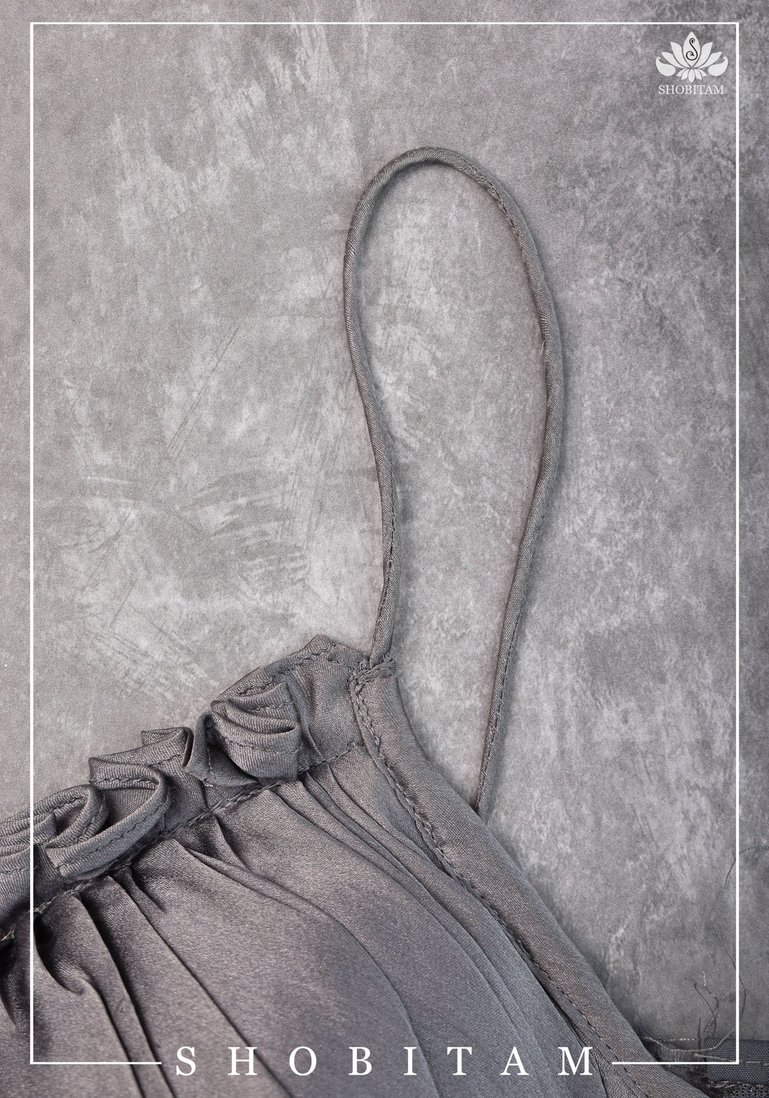 size 34 Silver-grey pure silk satin spaghetti-strap gathered bustier blouse | Shobitam Blouse