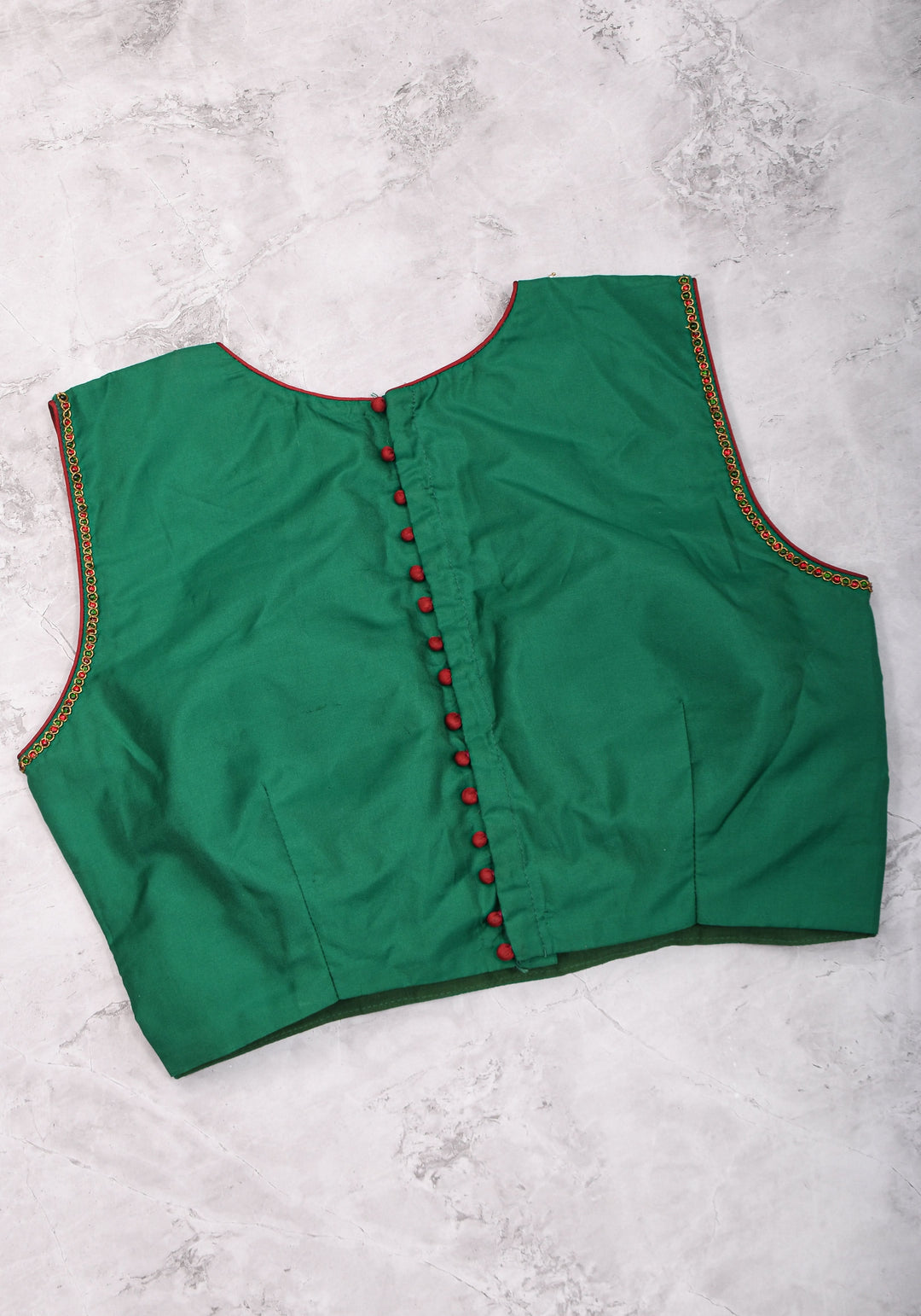Custom Made:  Necklace Design Jadau Ornamental Sleeveless Blouse in SIlk | Shobitam Blouse