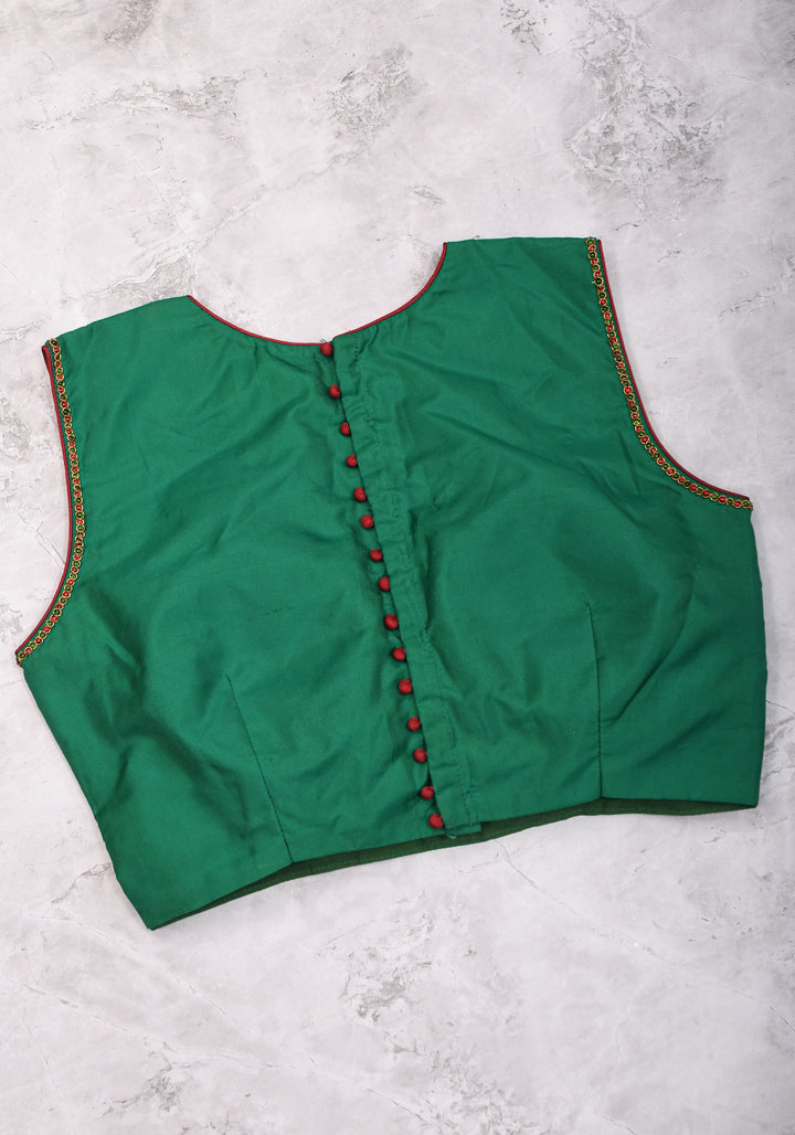 Custom Made:  Necklace Design Jadau Ornamental Sleeveless Blouse in SIlk | Shobitam Blouse