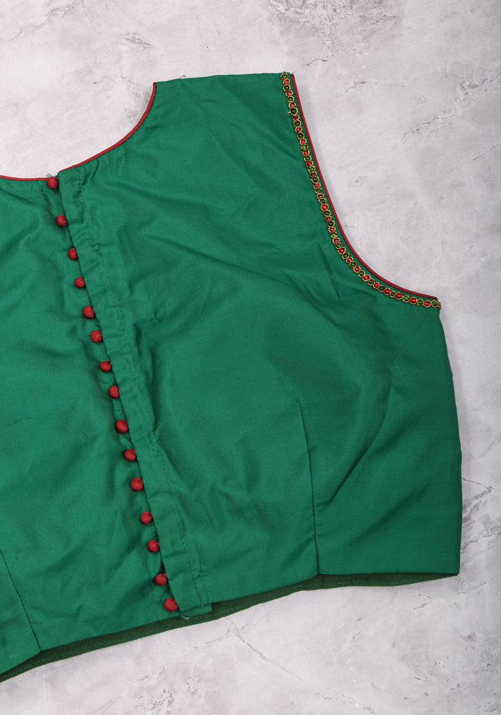 Custom Made:  Necklace Design Jadau Ornamental Sleeveless Blouse in SIlk | Shobitam Blouse