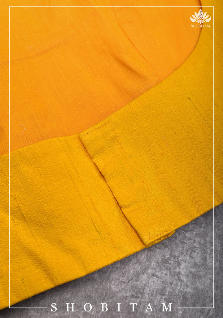 size 36 Yellow raw silk sleeveless blouse with applique on back| Shobitam Blouse