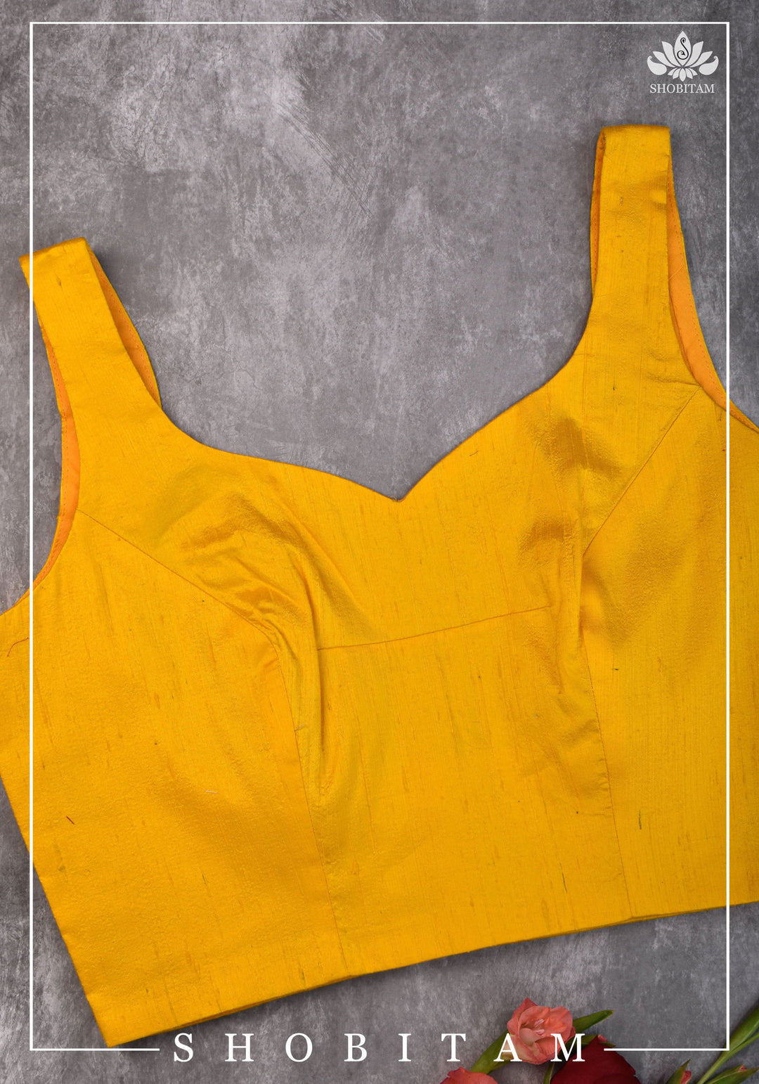 size 36 Yellow raw silk sleeveless blouse with applique on back| Shobitam Blouse