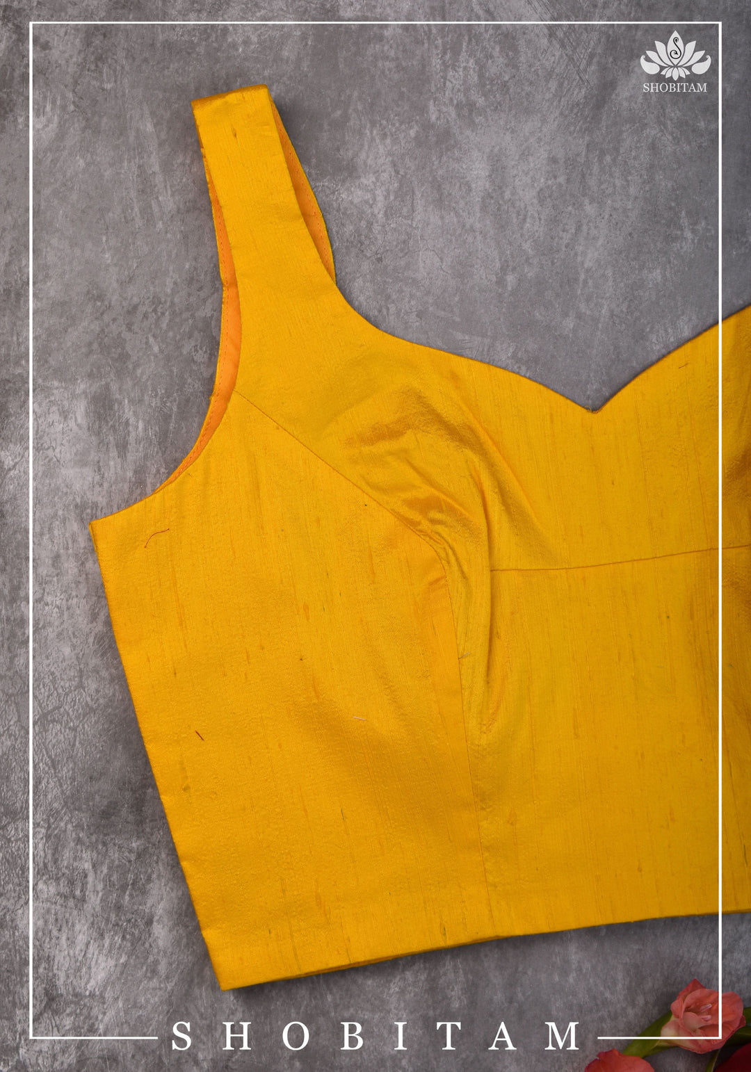 size 36 Yellow raw silk sleeveless blouse with applique on back| Shobitam Blouse