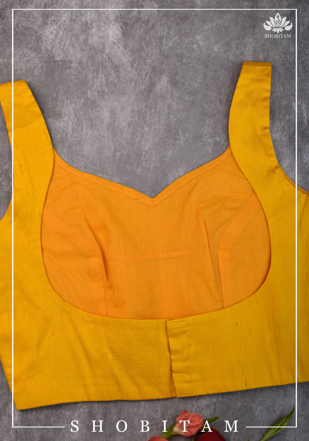 size 36 Yellow raw silk sleeveless blouse with applique on back| Shobitam Blouse