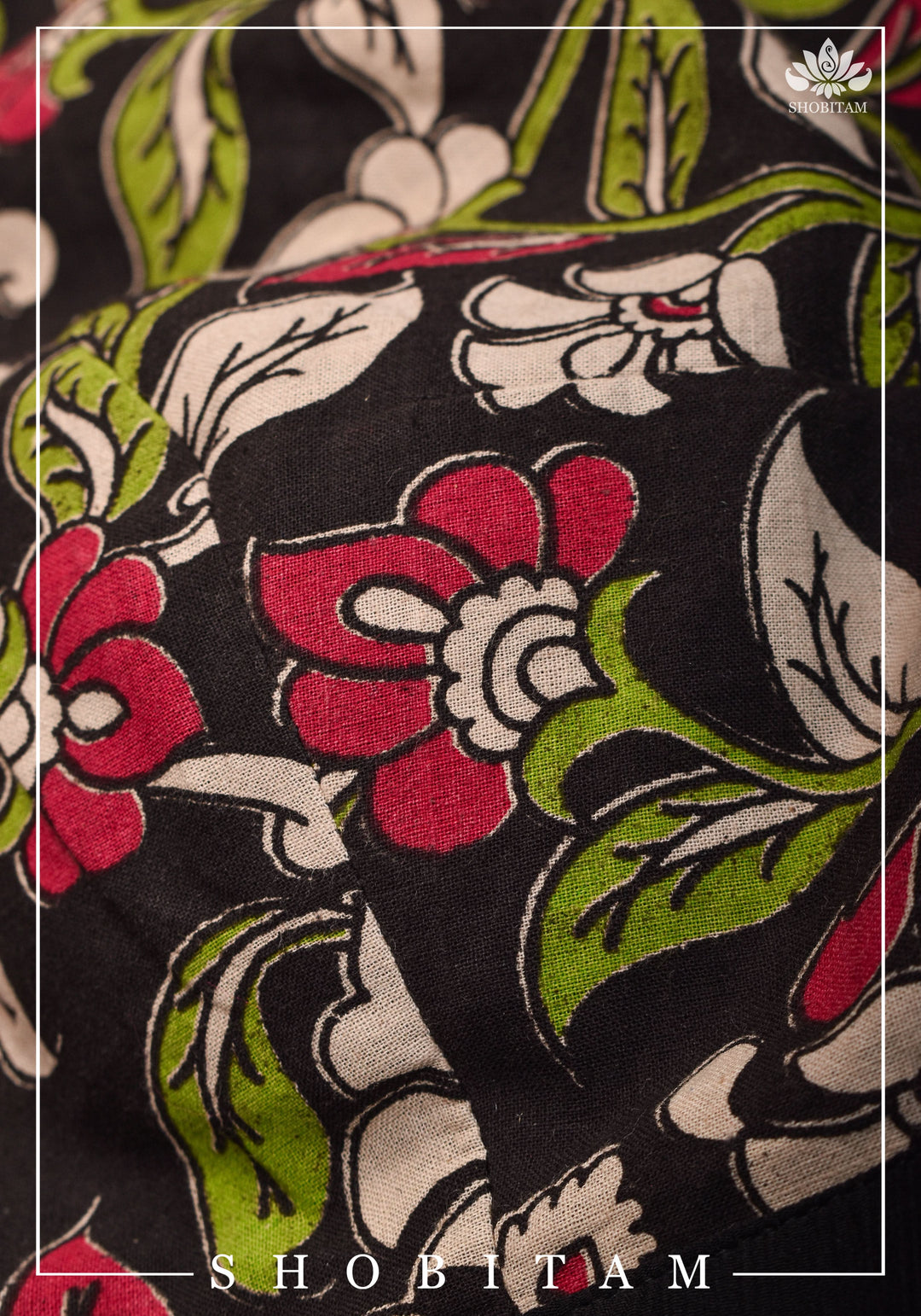 Black floral block print  Boatneck blouse with tieback design