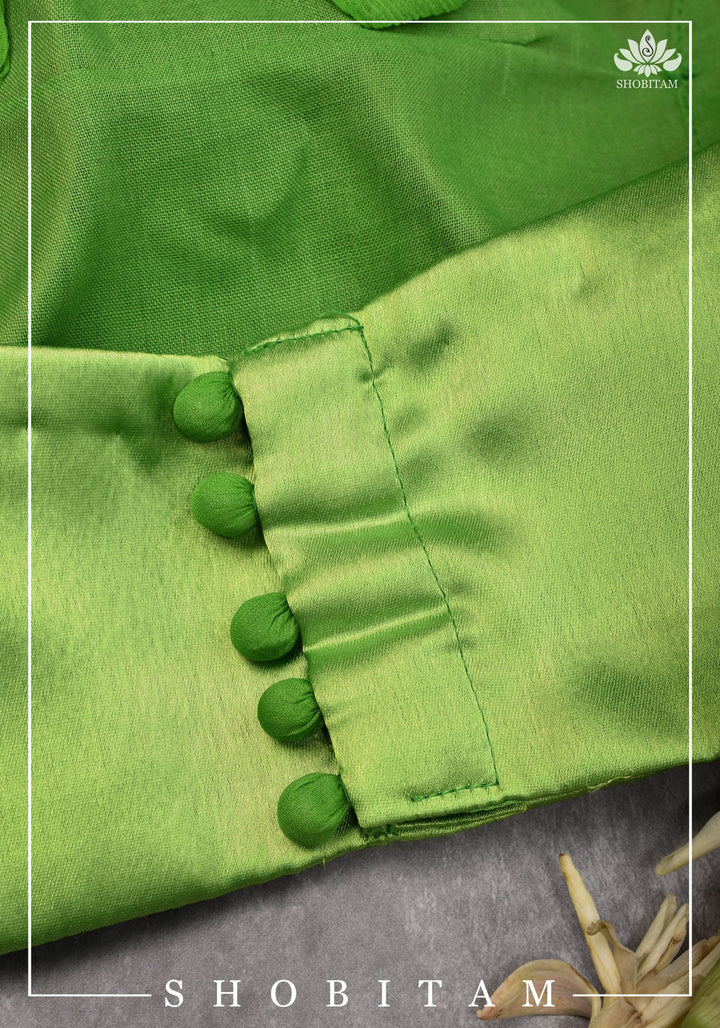 Neon Green Satin Halter neck blouse with chiffon tie back - Mix and Match Saree Blouse | SHOBITAM