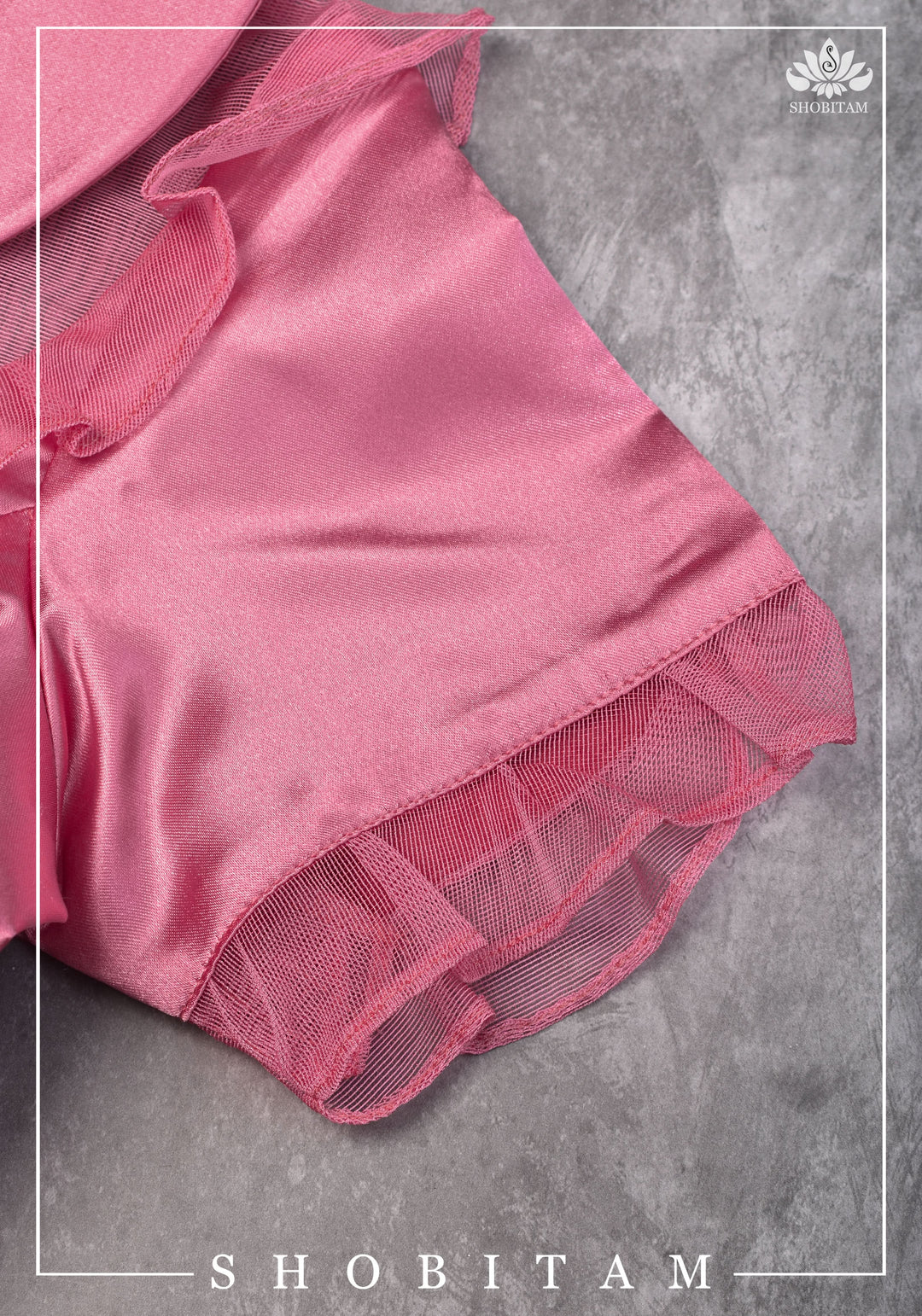 Candy pink satin peter pan blouse with net frill detailing - Mix and Match Saree blouse