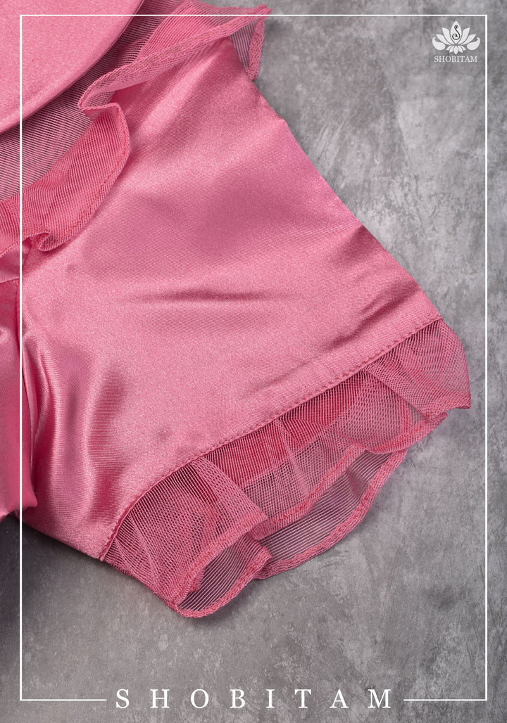 Candy pink satin peter pan blouse with net frill detailing - Mix and Match Saree blouse