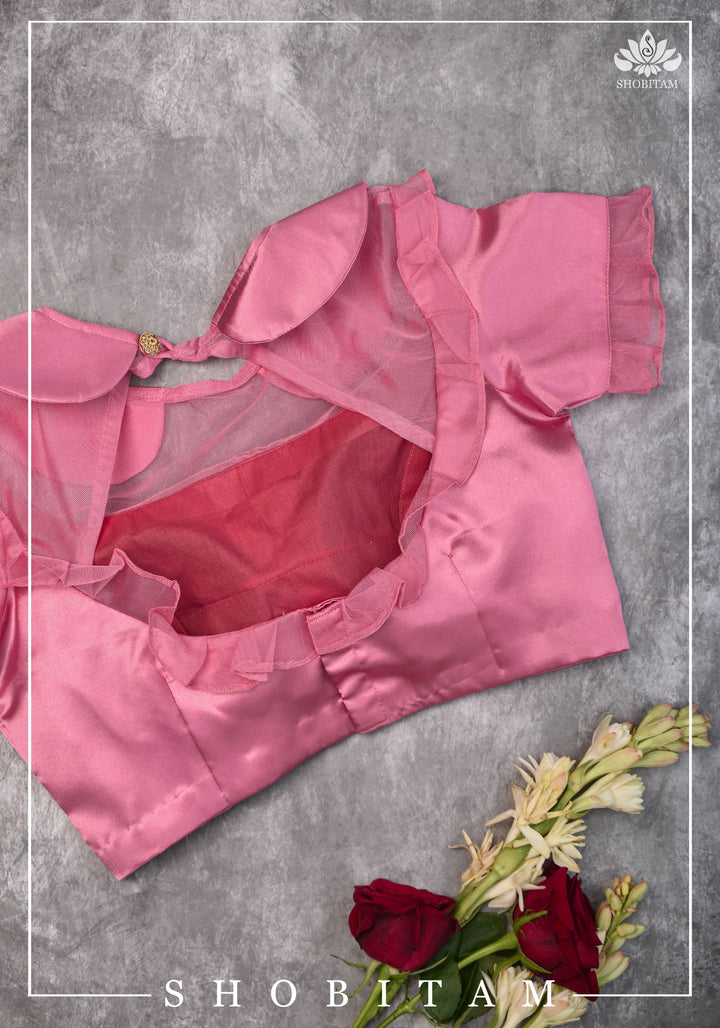 Candy pink satin peter pan blouse with net frill detailing - Mix and Match Saree blouse