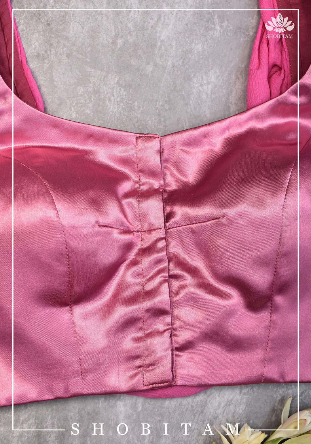 Bubblegum pink satin & chiffon Cowl neck in back blouse - Mix and Match saree blouse