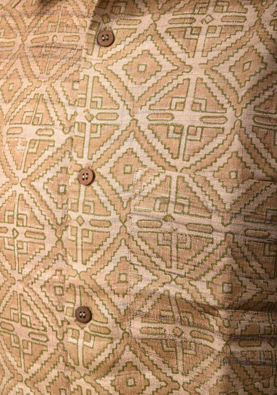 Tussar Silk by Cotton Shirt in natural Color with Full Sleeve and subtle hand block prints | SHOBITAM