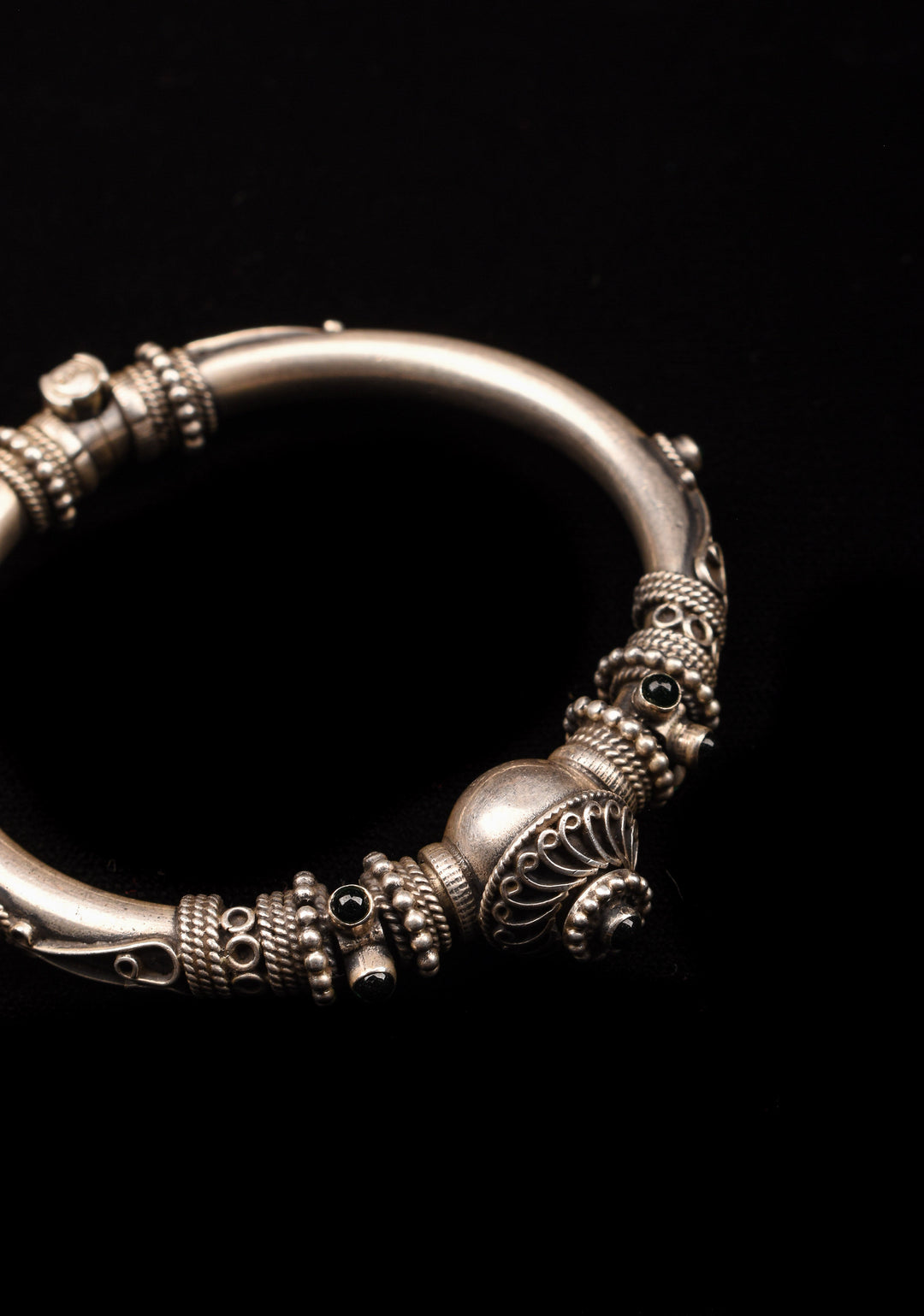 92.5 Silver  Antique Finish Handcrafted  Kada, Openable  with intricate stone studded design