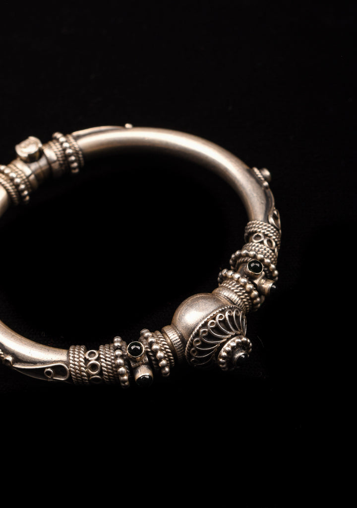 92.5 Silver  Antique Finish Handcrafted  Kada, Openable  with intricate stone studded design