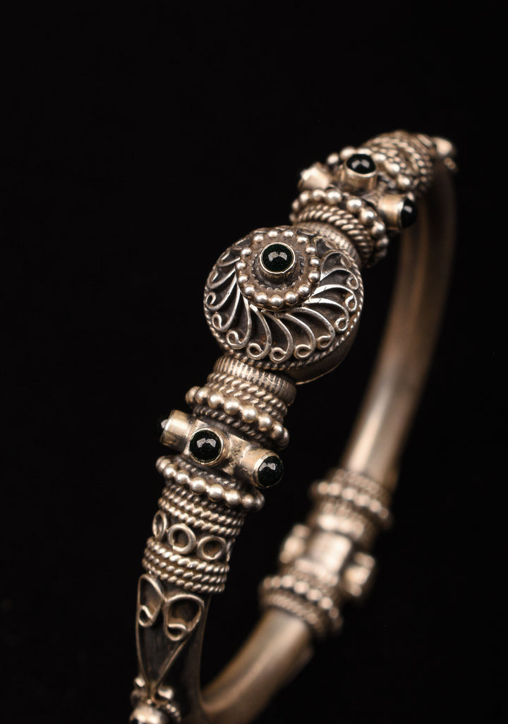 92.5 Silver  Antique Finish Handcrafted  Kada, Openable  with intricate stone studded design