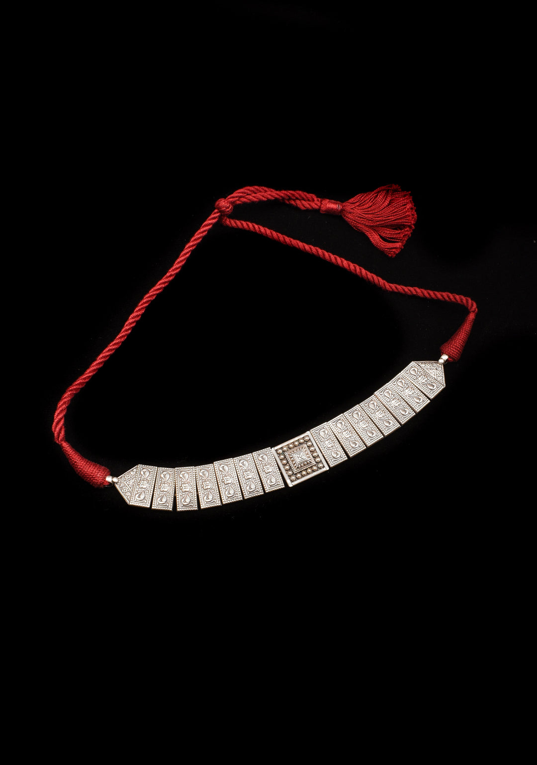 92.5 Silver Keerti Mukha 15 Unit Choker with interconnected pieces in Antique Finish