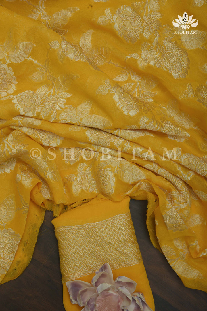 HOLD : Rose Jaal Pure Silk Georgette Banarasi Saree  | SILK MARK CERTIFIED | Shobitam Saree