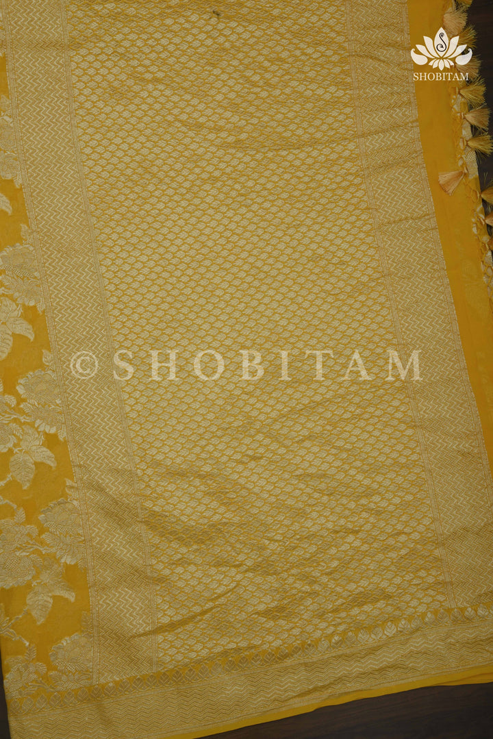 HOLD : Rose Jaal Pure Silk Georgette Banarasi Saree  | SILK MARK CERTIFIED | Shobitam Saree