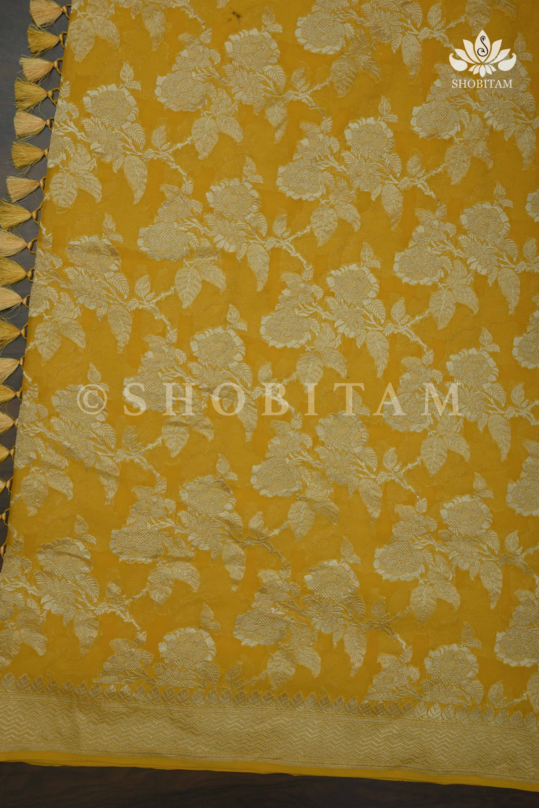 HOLD : Rose Jaal Pure Silk Georgette Banarasi Saree  | SILK MARK CERTIFIED | Shobitam Saree