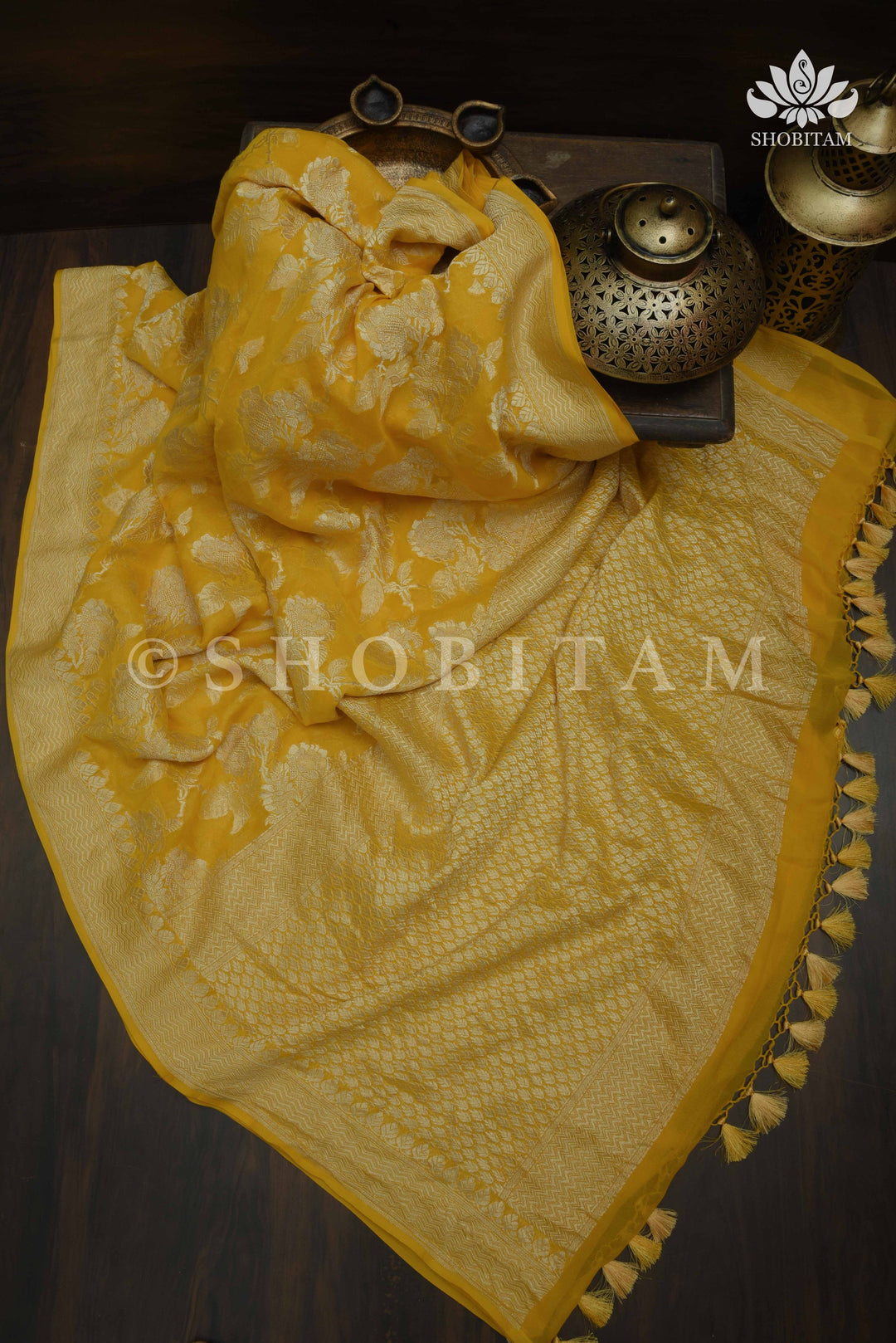 HOLD : Rose Jaal Pure Silk Georgette Banarasi Saree  | SILK MARK CERTIFIED | Shobitam Saree