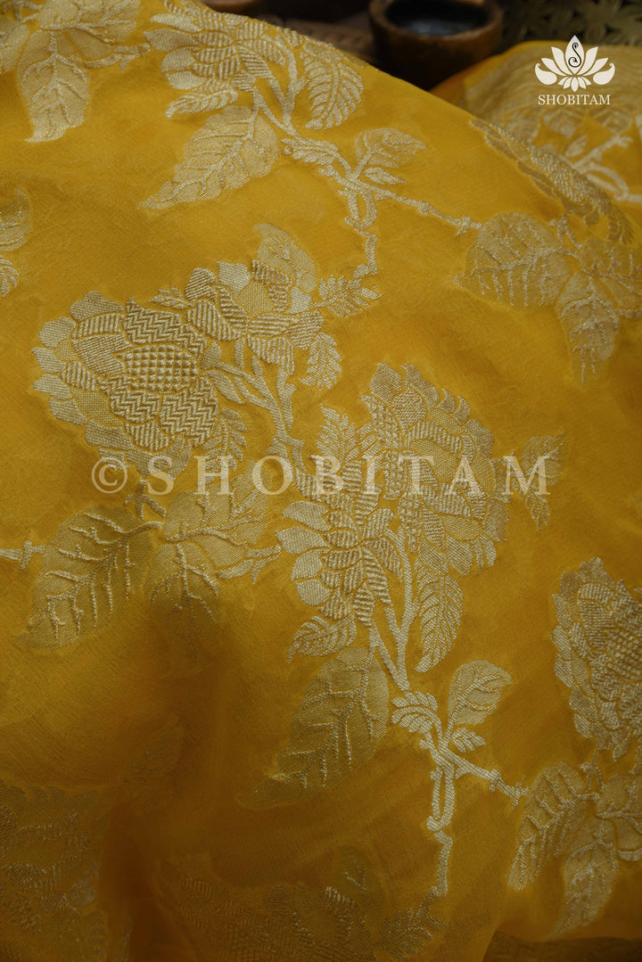 HOLD : Rose Jaal Pure Silk Georgette Banarasi Saree  | SILK MARK CERTIFIED | Shobitam Saree