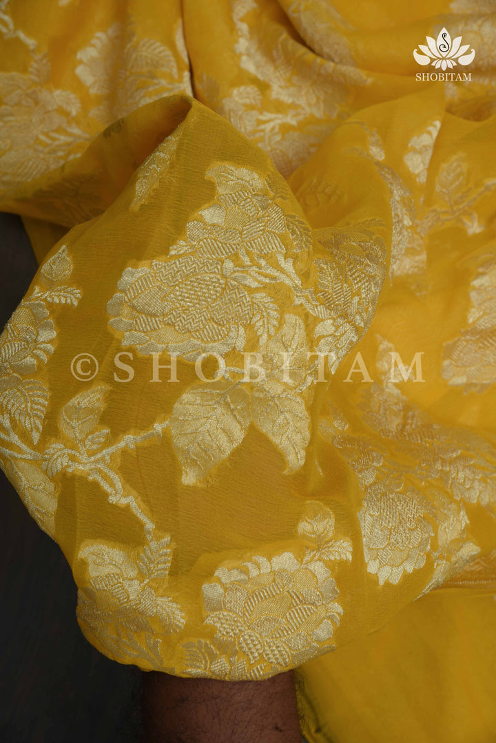 HOLD : Rose Jaal Pure Silk Georgette Banarasi Saree  | SILK MARK CERTIFIED | Shobitam Saree