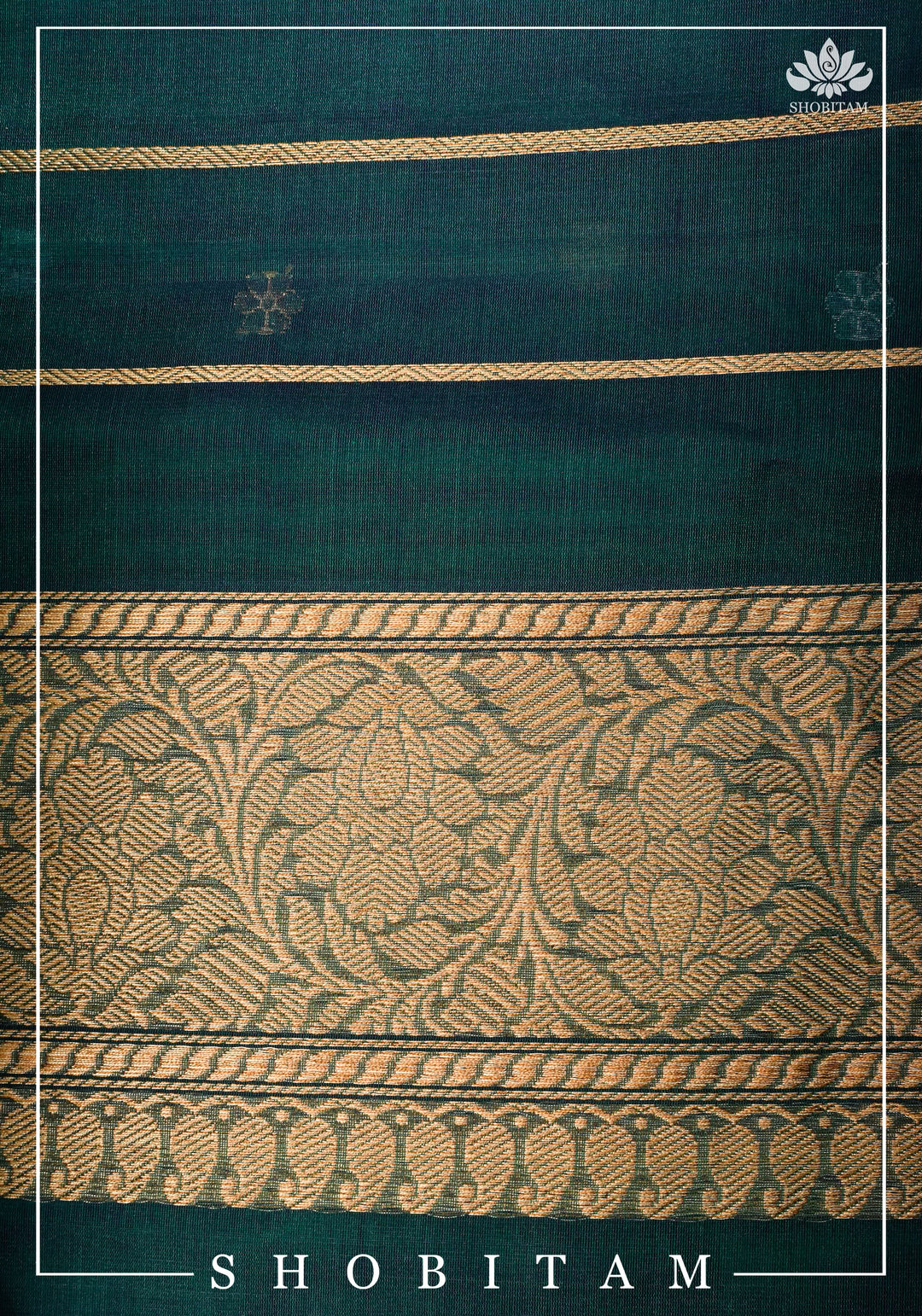 Exquisite Banarasi Kora Silk Saree in Green with Sona Rupa Chunri Buttis and Zari Border | SILK MARK CERTIFIED