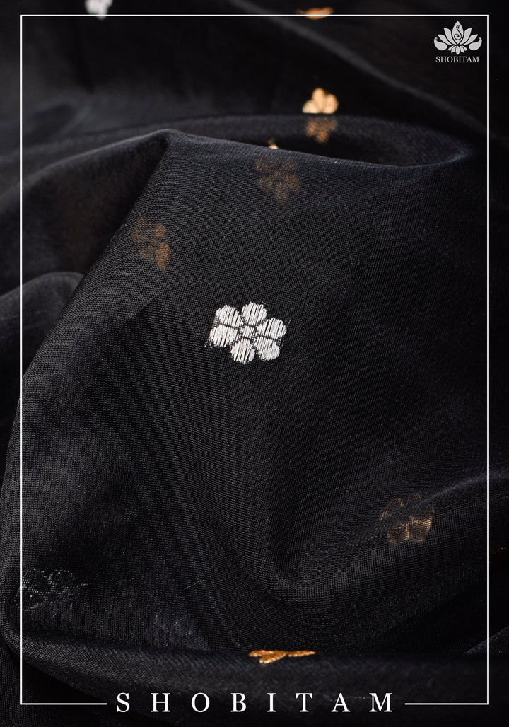 Exquisite Banarasi Kora Silk Saree in Black with Sona Rupa Zari and Resplendent Pallu  | SILK MARK CERTIFIED