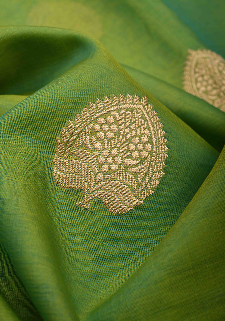 Lime Green Pure Organza Banarasi Silk Saree with Sona Rupa Zari Buttas and Ganga Jamuna Borders  | SILK MARK CERTIFIED