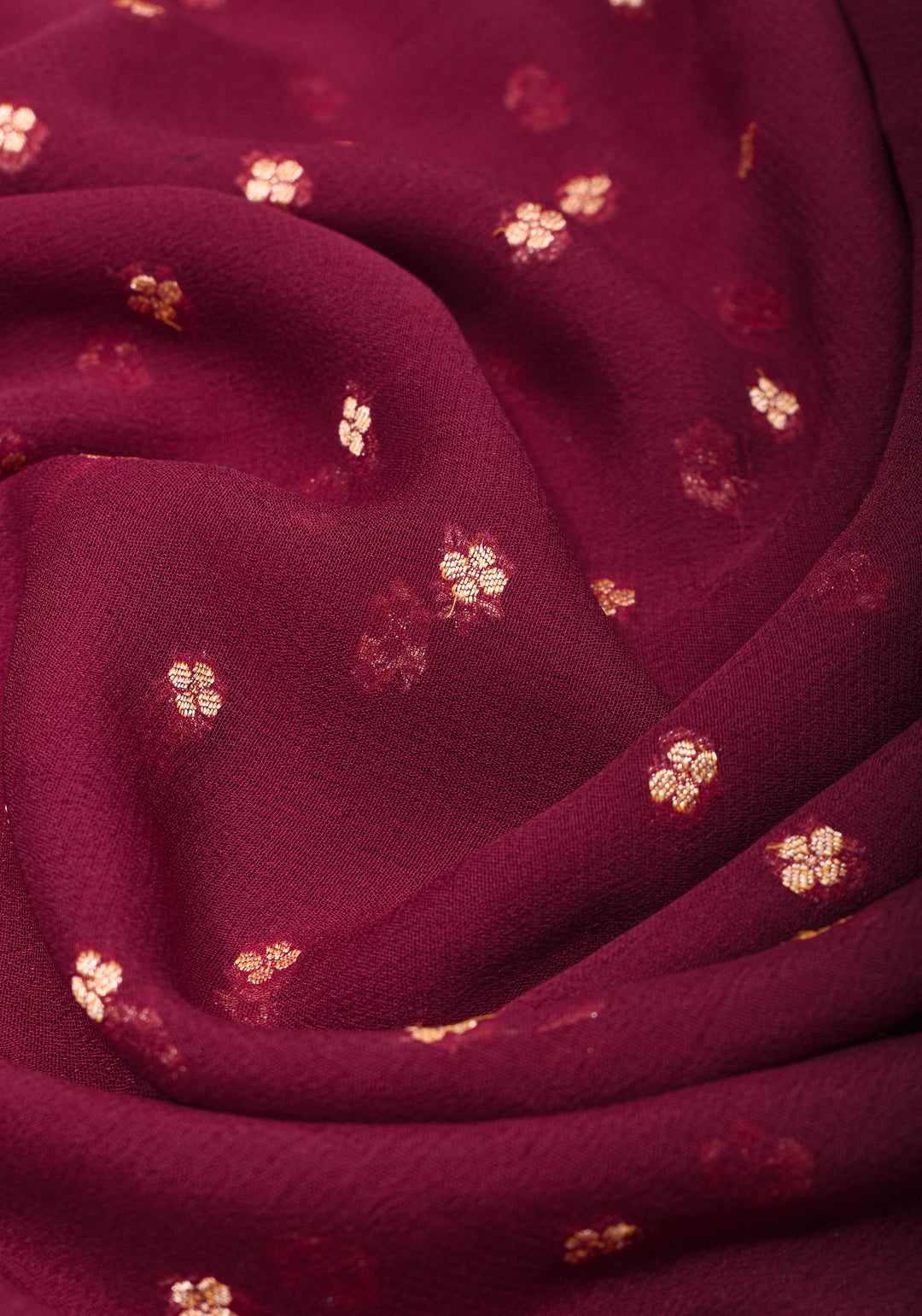 Maroon Pure Silk Georgette Saree with Chunri Butis and Gold Zari Border | SILK MARK CERTIFIED