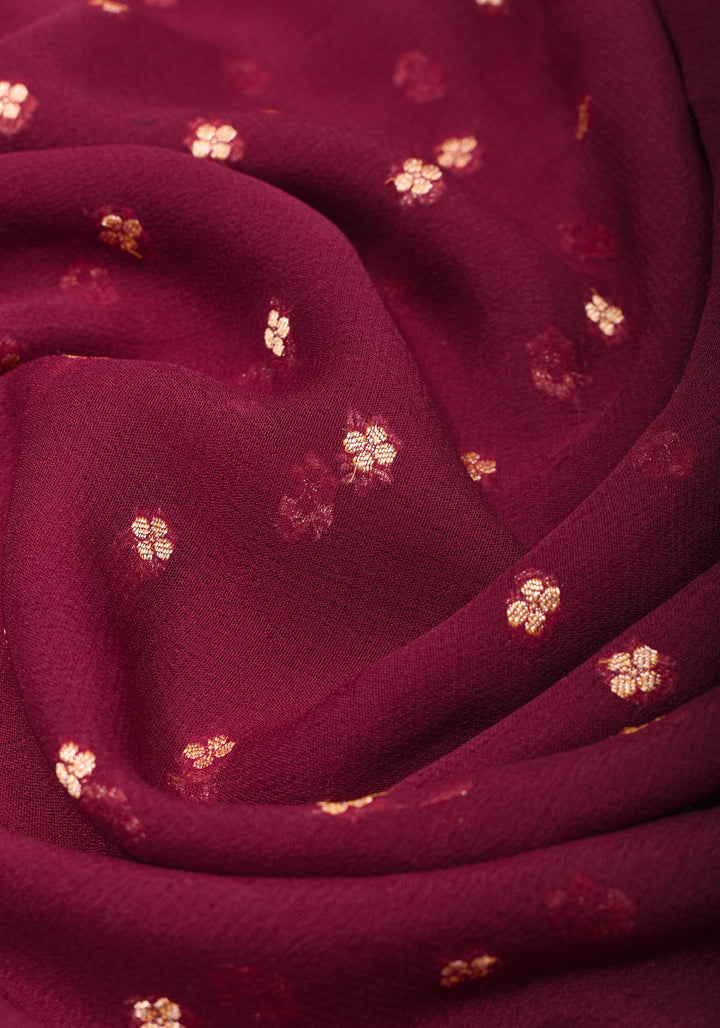Maroon Pure Silk Georgette Saree with Chunri Butis and Gold Zari Border | SILK MARK CERTIFIED