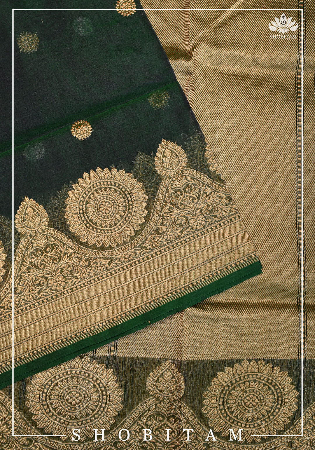 Gorgeous Pure Banarasi Kora Silk Saree in Bottle Green Purple Dual Tone with Kadhuwa Weave | SILK MARK CERTIFIED | SHOBITAM