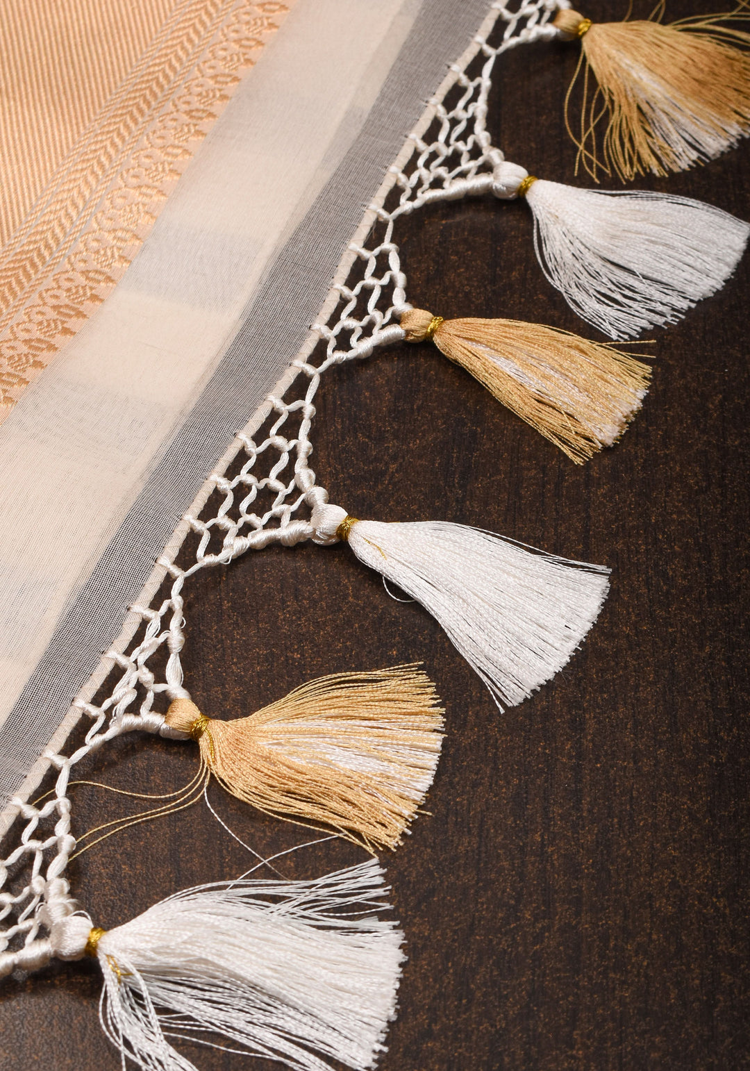 Off White Pure Kora Silk Banarasi Saree with trendy Striped Pattern and zari border  | SILK MARK CERTIFIED