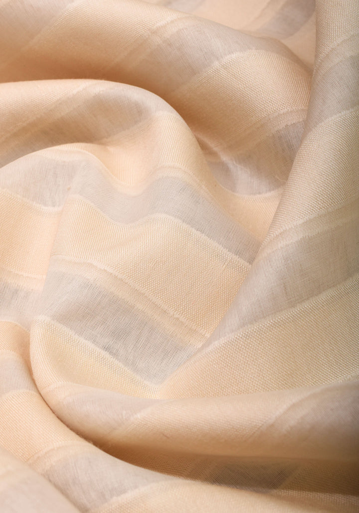 Off White Pure Kora Silk Banarasi Saree with trendy Striped Pattern and zari border  | SILK MARK CERTIFIED