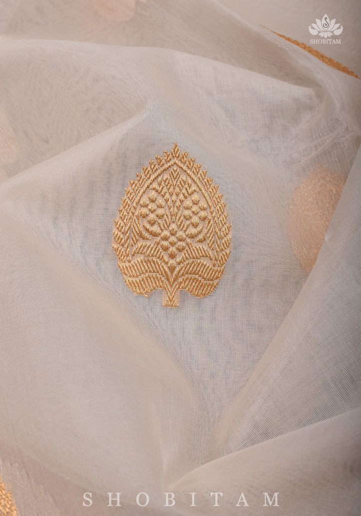Pure Organza  Banarasi Ivory with Ganga Jamuna borders and Sona Rupa Zari | SILK MARK CERTIFIED