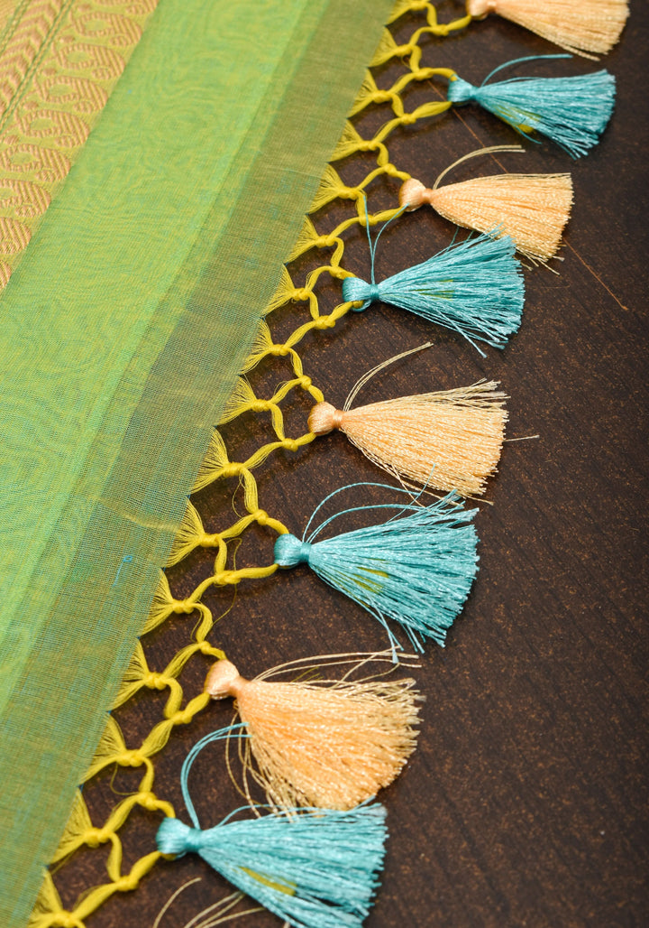 Green and mustard Dual Tone Exquisite Banarasi Organza Silk Saree with Zari Motifs | SILK MARK CERTIFIED