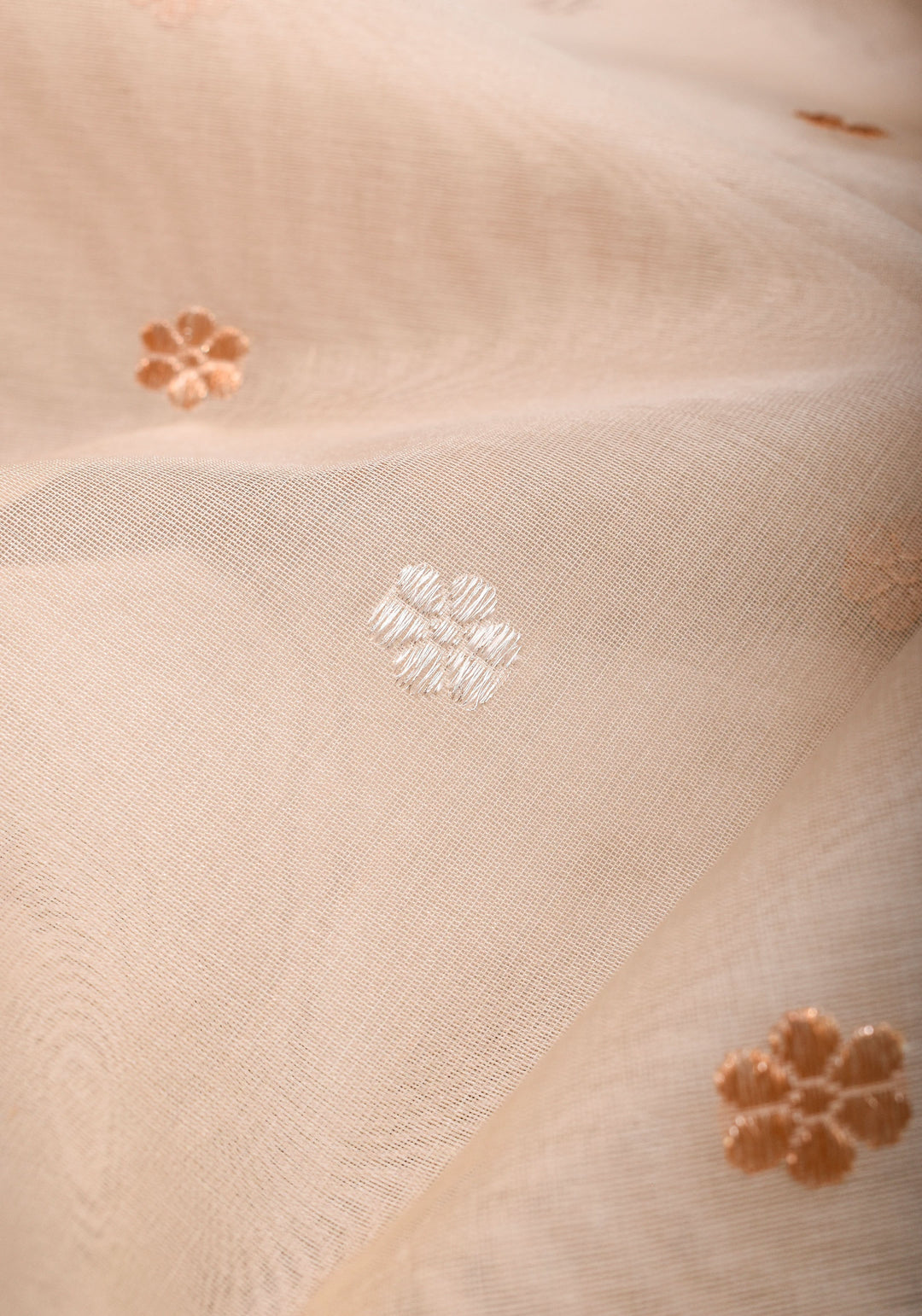 Off White Exquisite Pure Banarasi Kora Silk Saree with Sona Rupa Chunri Buttas | SILK MARK CERTIFIED | SHOBITAM